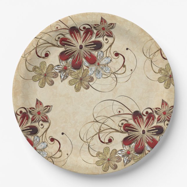 Elegant Christmas Poinsettia Paper Plate (Front)