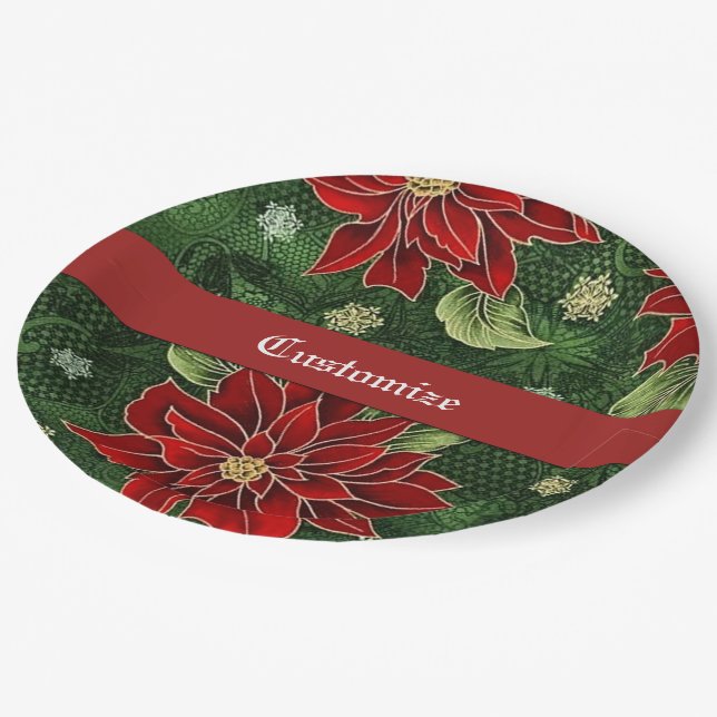 Elegant Christmas Poinsettia Paper Plate (Angled)