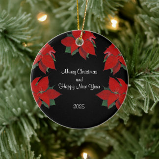 Elegant Christmas Poinsettia Pattern  Ceramic Tree Decoration