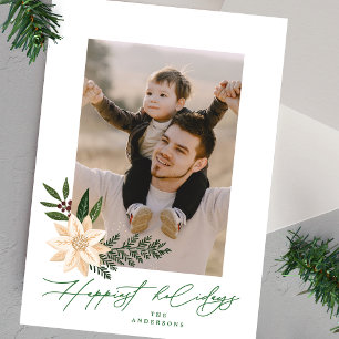 Elegant Christmas Poinsettia photo floral Holiday Card