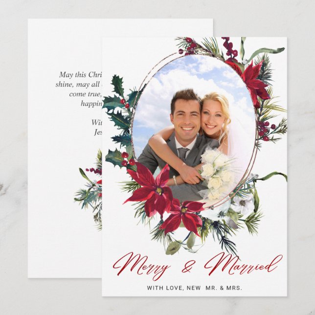 Elegant Christmas Poinsettia Photo Greeting Holiday Card (Front/Back)