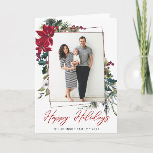 Elegant Christmas Poinsettia Photo Greeting Holiday Card