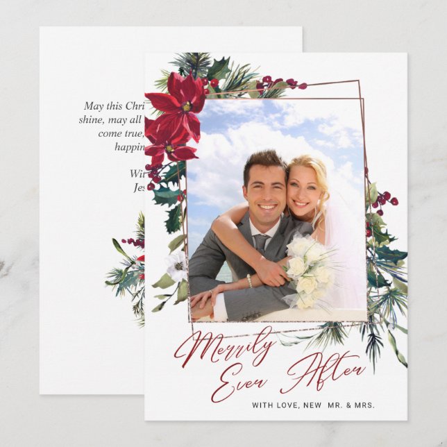 Elegant Christmas Poinsettia Photo Greeting Holiday Card (Front/Back)