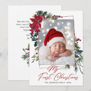 Elegant Christmas Poinsettia Photo Greeting Holiday Card