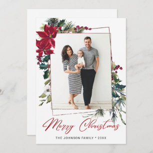Elegant Christmas Poinsettia Photo Greeting Holiday Card
