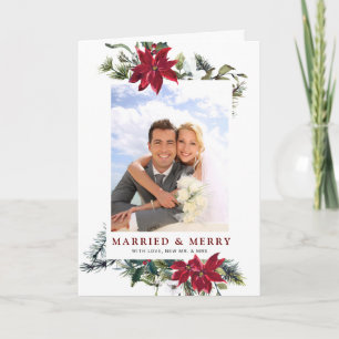 Elegant Christmas Poinsettia Photo Greeting Holiday Card