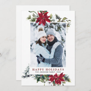Elegant Christmas Poinsettia Photo Holiday Card