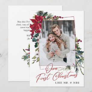 Elegant Christmas Poinsettia Photo Holiday Card