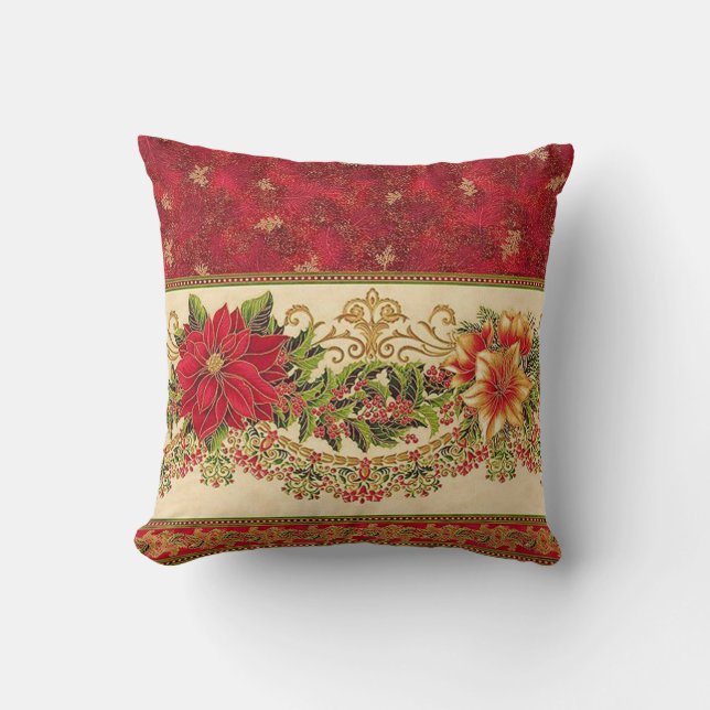 Elegant Christmas Poinsettia Pillow! Cushion (Front)