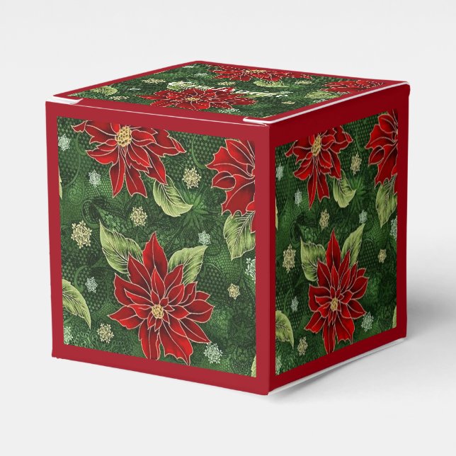 Elegant Christmas Poinsettia Red Cube Favour Box (Front Side)