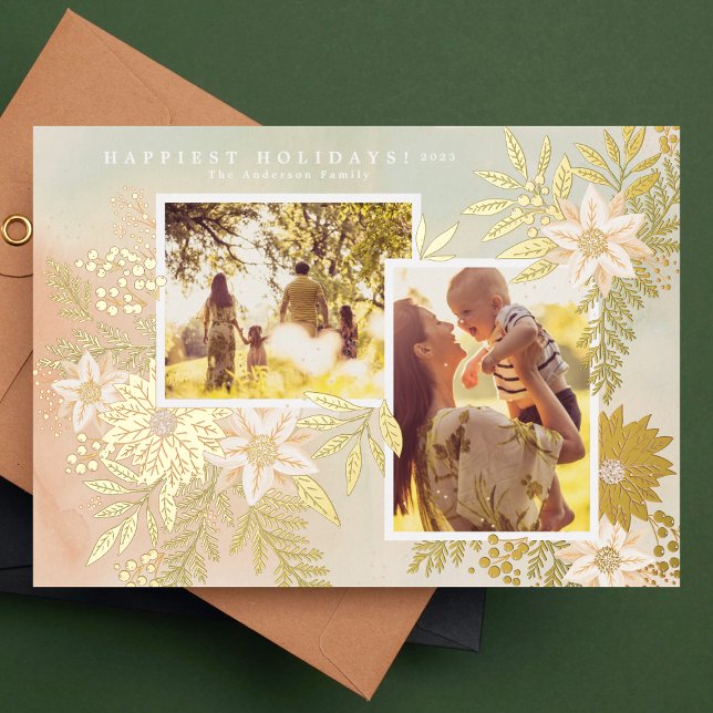 Elegant Christmas Poinsettia Splendour Foil Holiday Card (Creator Uploaded)