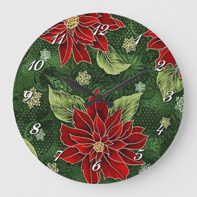 Elegant Christmas Poinsettia Wall Clock (Front)