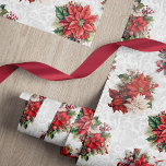 Elegant Christmas Poinsettias and Damask Wrapping Paper<br><div class="desc">Elegant and chic seamless holiday floral pattern featuring bouquets of red and white poinsettias,  holly and pine on a subtle grey and white damask pattern.</div>