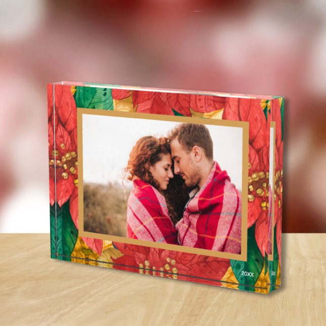 Elegant Christmas Poinsettias Custom Photo Block (Creator Uploaded)