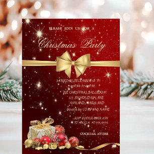 Elegant Christmas Presents,Bow,Red,Christmas Party Invitation