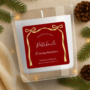 Elegant Christmas Product Label Red & Gold Ribbon