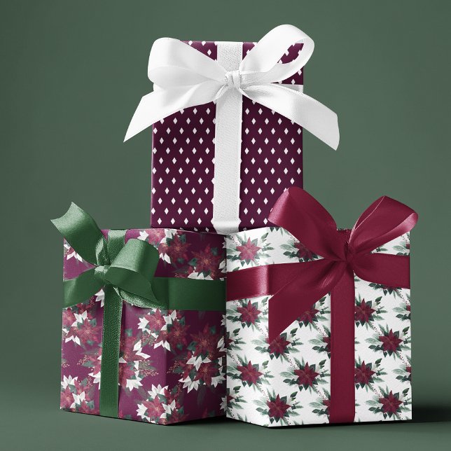 Elegant Christmas Purple Floral Diamond Pattern Wrapping Paper Sheet (Creator Uploaded)