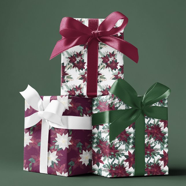 Elegant Christmas Purple Poinsettia Floral Pattern Wrapping Paper Sheet (Creator Uploaded)