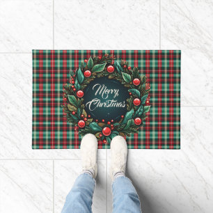 Elegant Christmas Red and Green Plaid  Doormat