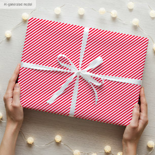 Elegant Christmas Red and White Thin Stripes Wrapping Paper