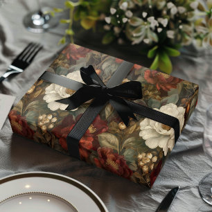 Elegant Christmas Red and Winter White Floral Wrapping Paper
