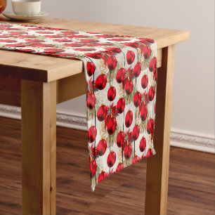 Elegant Christmas Red Bauble & Poinsettia Pattern  Short Table Runner