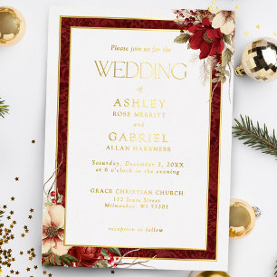 Elegant Christmas Red Damask Floral