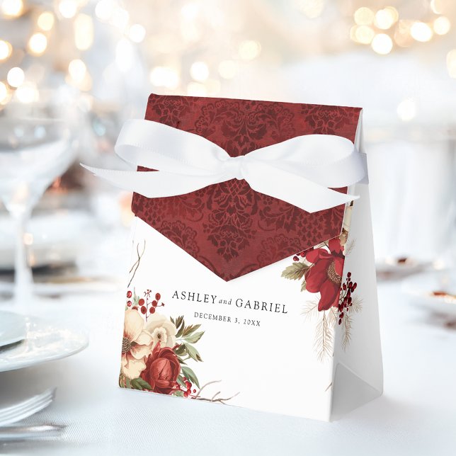 Elegant Christmas Red Damask Floral Favour Box (Creator Uploaded)