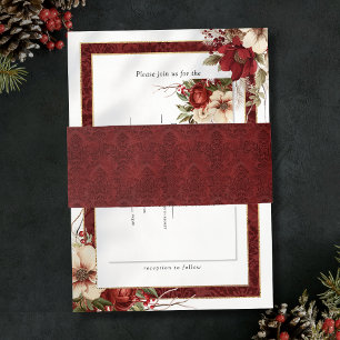 Elegant Christmas Red Damask Invitation Belly Band