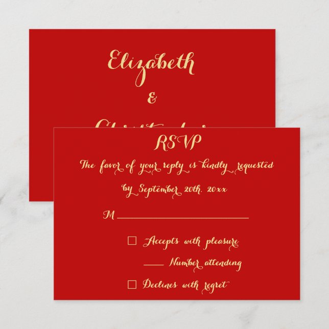 Elegant Christmas Red Faux Gold Wedding Reply RSVP Card (Front/Back)