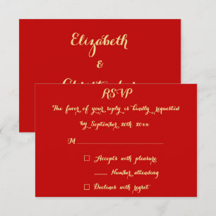 Elegant Christmas Red Faux Gold Wedding Reply RSVP Card