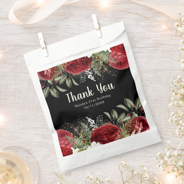 Elegant Christmas Red Flowers Birthday Party Favour Bags (Clipped)