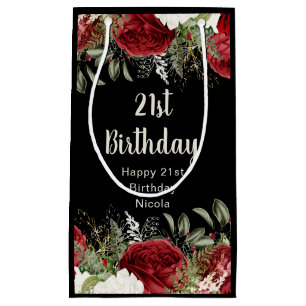 Elegant Christmas Red Flowers Birthday Party Small Gift Bag