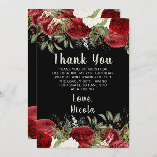 Elegant Christmas Red Flowers Birthday Party Thank You Card