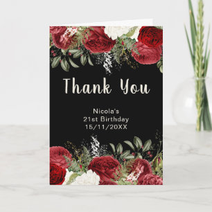Elegant Christmas Red Flowers Birthday Party Thank You Card