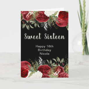 Elegant Christmas Red Flowers Sweet Sixteen Card