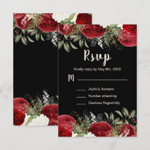 Elegant Christmas Red Flowers Sweet Sixteen RSVP Card