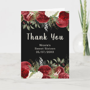 Elegant Christmas Red Flowers Sweet Sixteen Thank You Card