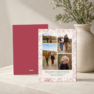 Elegant Christmas Red Foliage Photo Collage Holiday Card