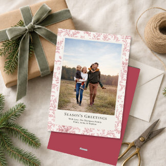 Elegant Christmas Red Foliage Simple Photo  Holiday Card