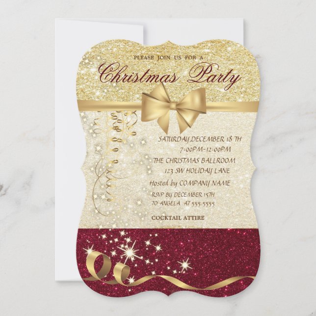 Elegant Christmas,Red Gold Glitter Corporate Party Invitation (Front)