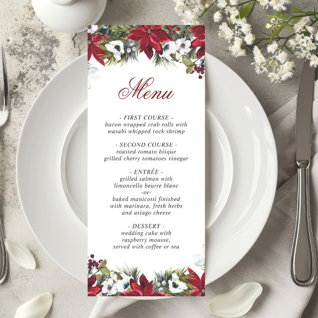Elegant Christmas Red Poinsettia Wedding Menu Card (Creator Uploaded)