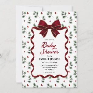 Elegant Christmas Red Ribbon Baby Shower Invitation