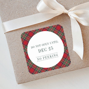 Elegant Christmas Red Rustic Plaid Stewart Tartan Square Sticker