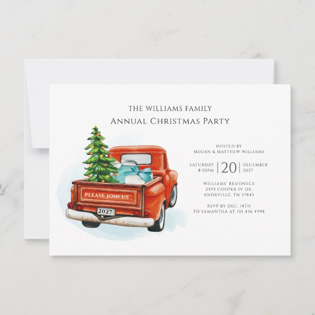 Elegant Christmas Red Truck Holiday Party Invitation (Front)