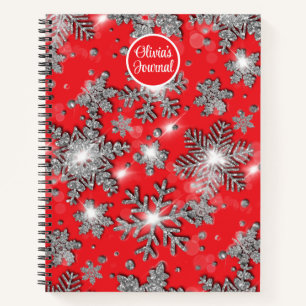 Elegant Christmas red white silver snowflakes Notebook