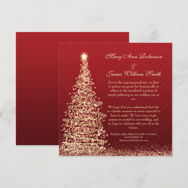 Elegant Christmas Reduced Wedding Red Invitation (Front/Back)