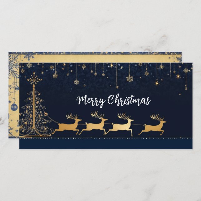 Elegant Christmas Reindeer and Sleigh Card (Front/Back)