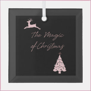 Elegant Christmas Reindeer and Tree Glass Tree Decoration