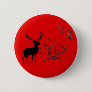 Elegant Christmas Reindeer Art with Holiday Wishes 6 Cm Round Badge